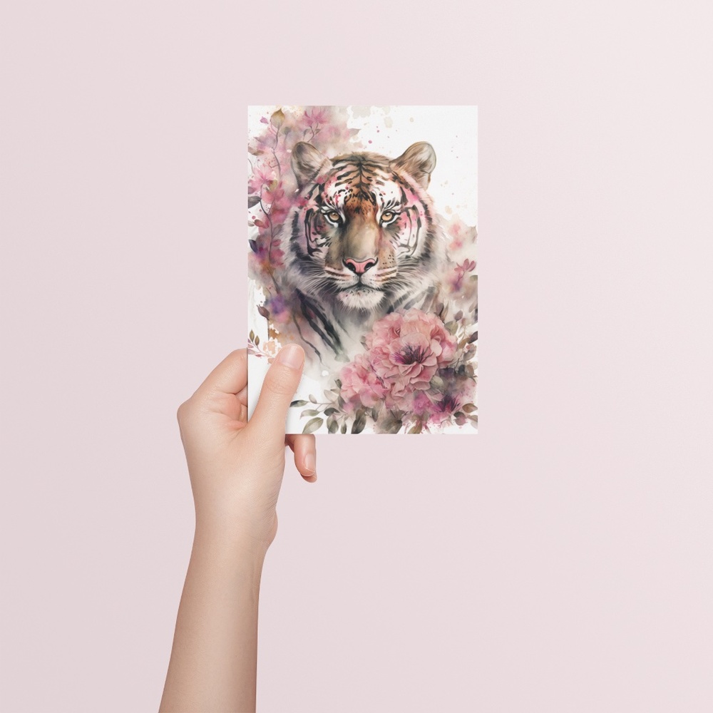 Floral Tiger Watercolor Wall Art Illustration Print Poster Card Unframed - Picture 5 of 6